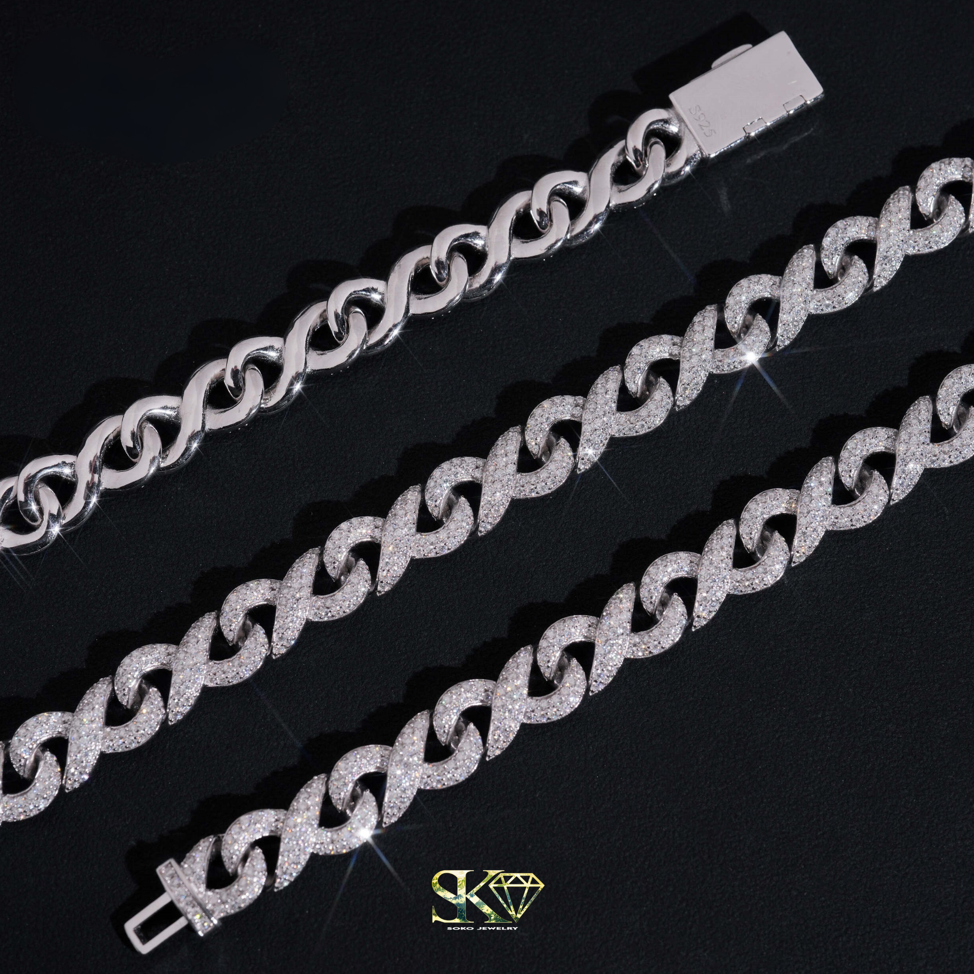 Braided Cuban Chain in S925 Silver with VVS Moissanite