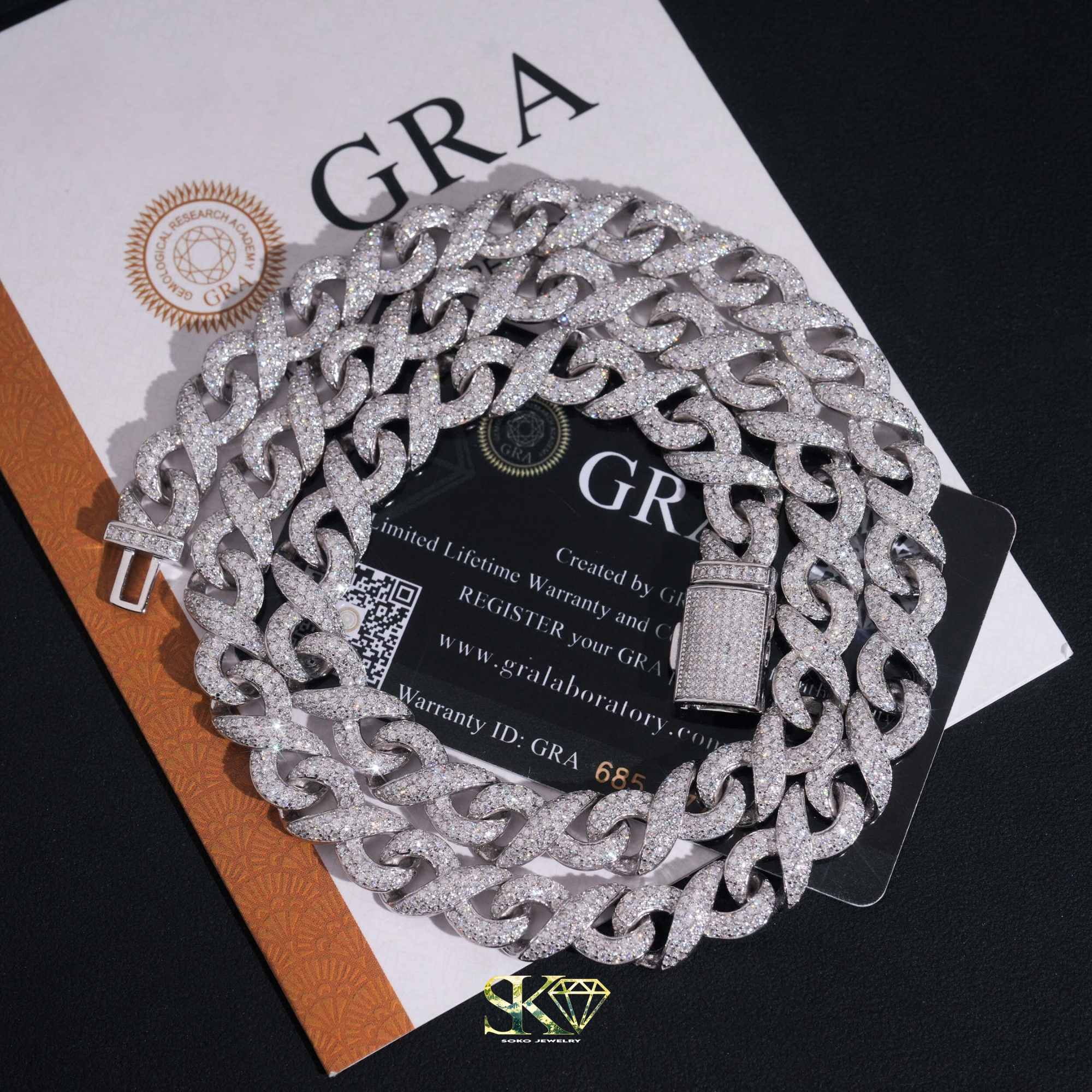 Braided Cuban Chain in S925 Silver with VVS Moissanite