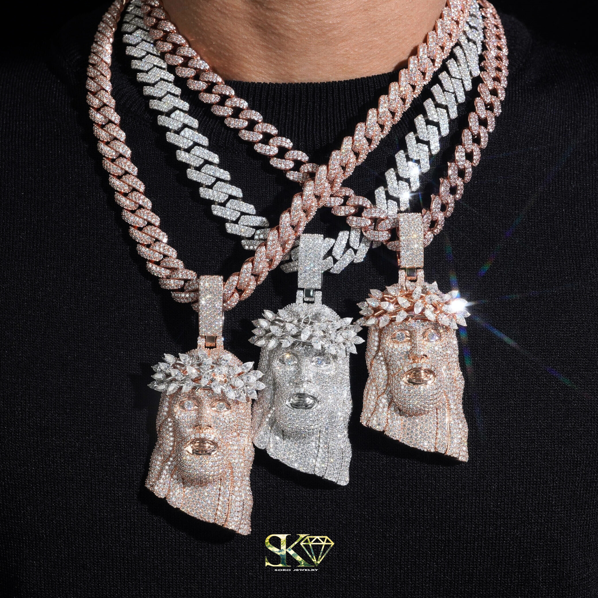 Jesus Face Pendant in S925 Silver with VVS1 Moissanite