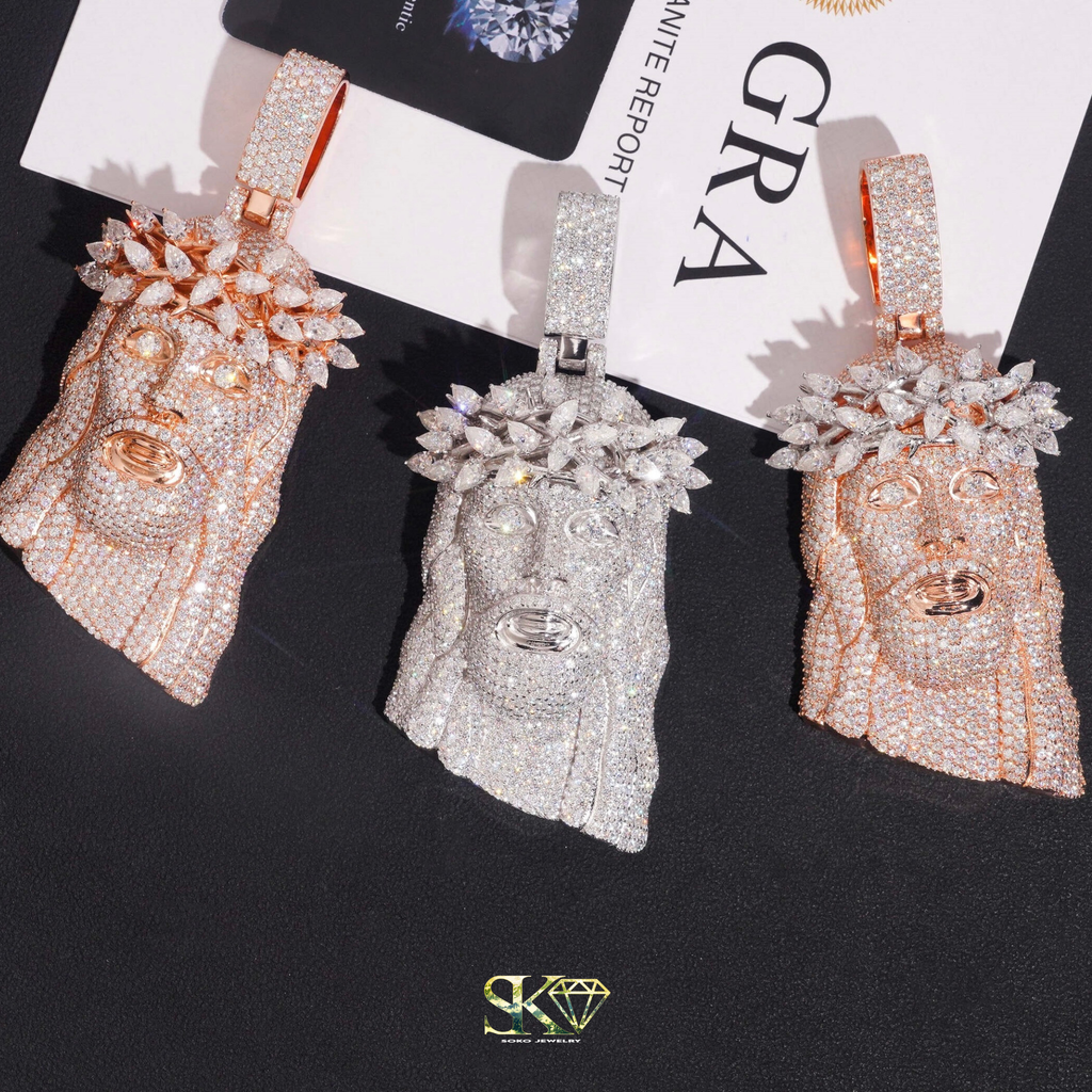 Jesus Face Pendant in S925 Silver with VVS1 Moissanite