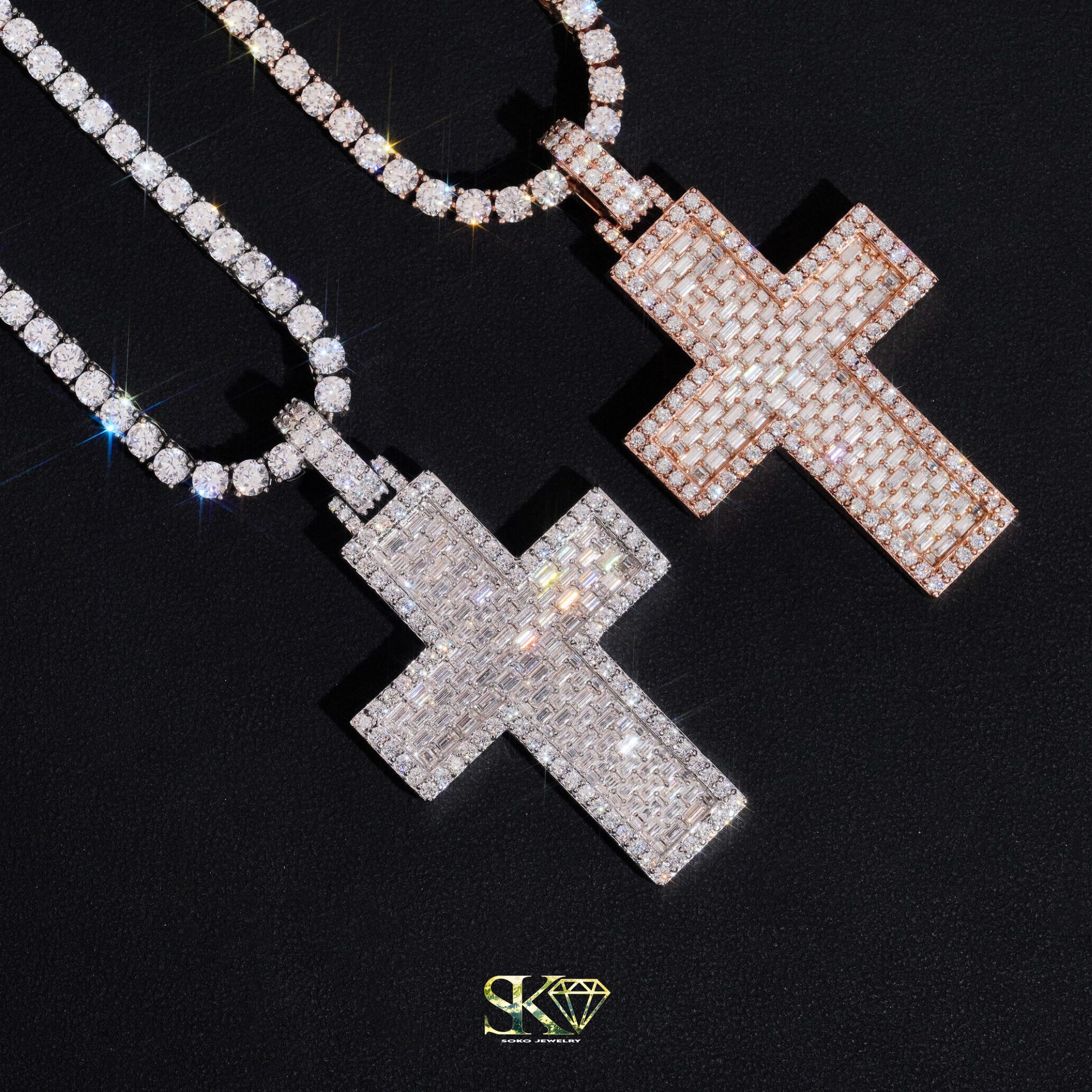 Baguette Cross Pendant in VVS1 Moissanite and S925 Silver