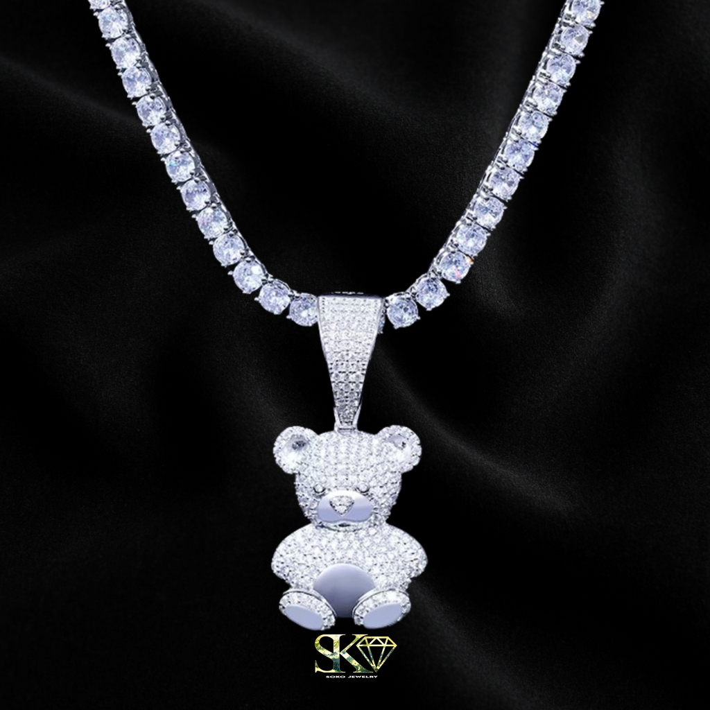 Teddy Bear Pendant in S925 Silver with VVS Moissanite