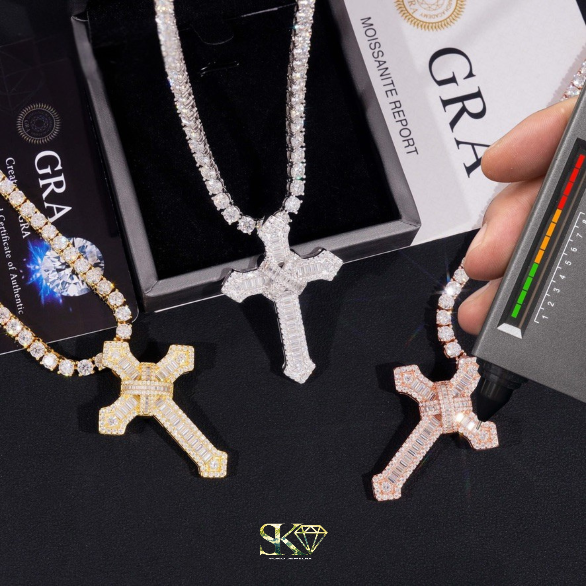 Luxury Crusader Cross Pendants in S925 Silver with VVS Moissanite