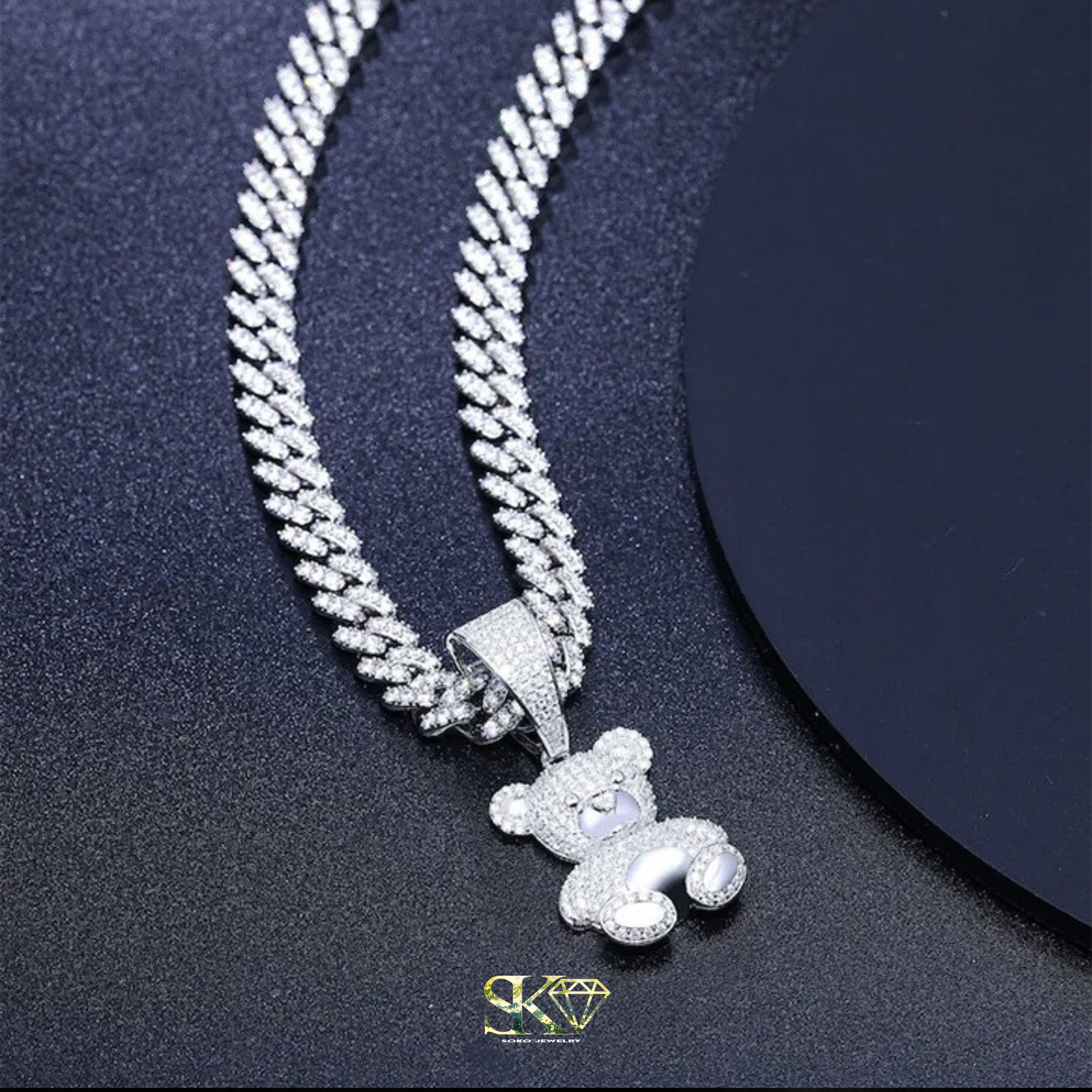 Teddy Bear Pendant in S925 Silver with VVS Moissanite