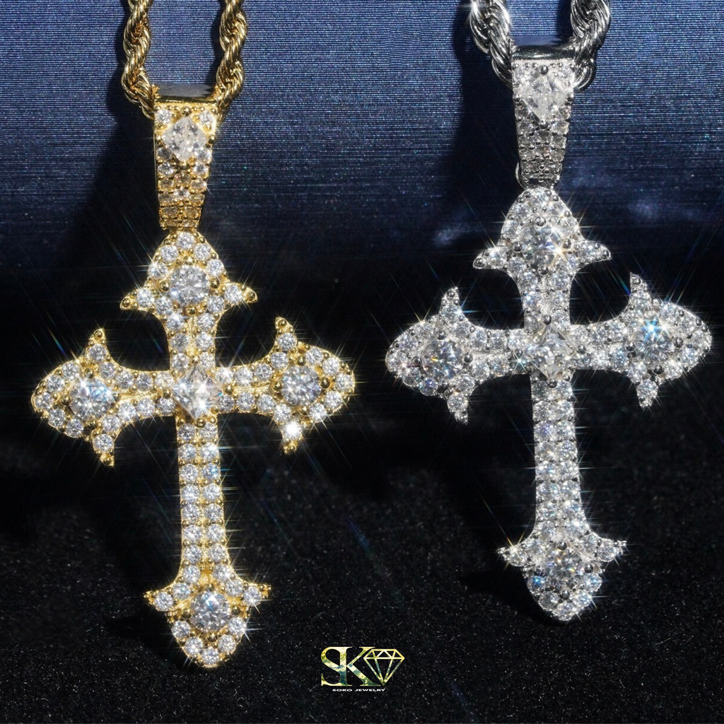 Gothic Cross Pendant in S925 Silver with VVS Moissanite