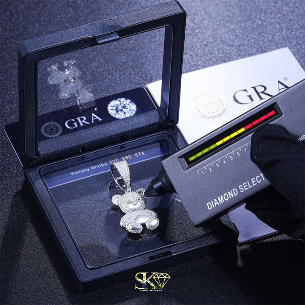 Teddy Bear Pendant in S925 Silver with VVS Moissanite